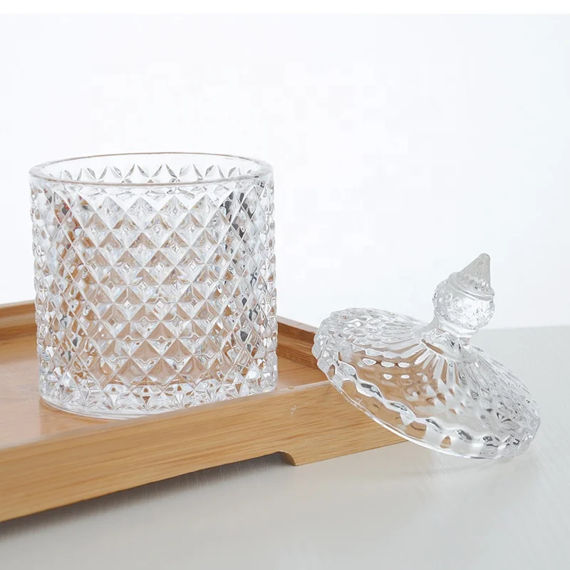 Home Glassware Unique Designed Pedestal Big Clear Fancy Luxury Glass Wedding Candy Jar For Party