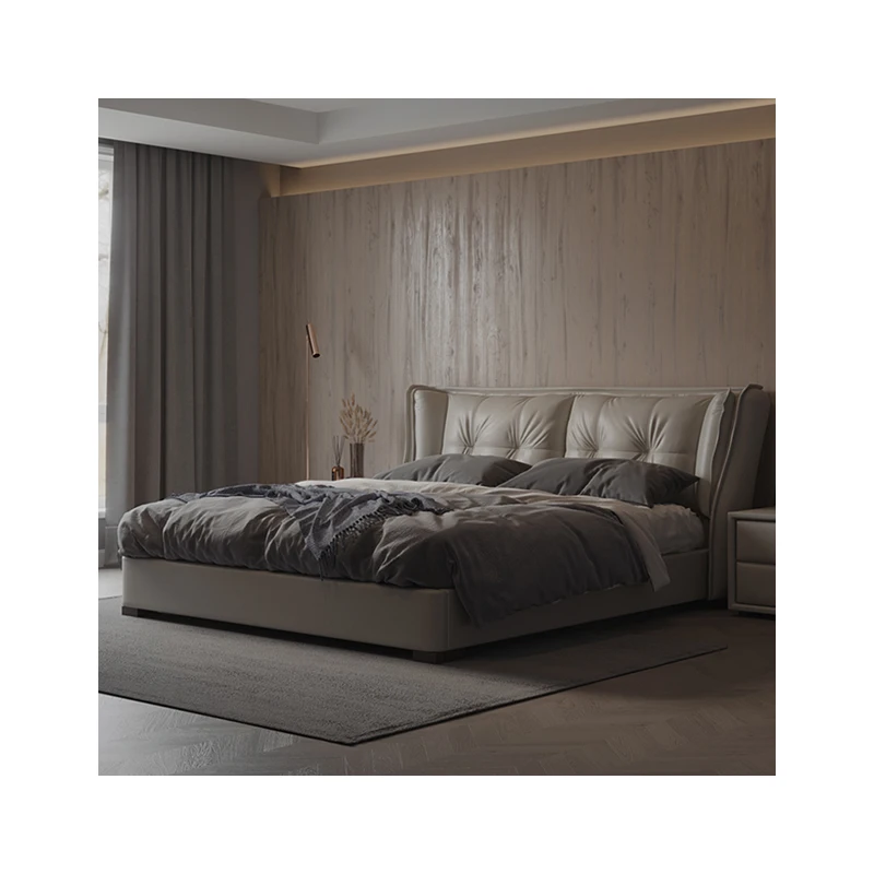 Кровать из натуральной кожи мебель для спальни двойная кровать скандинавский стиль 1 8 м легкая роскошная кожаная