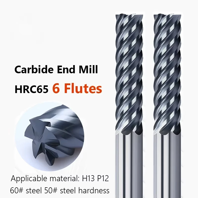 Carbide End Mill 6 8 10 12 14 16 18 20 25mm 6 Flutes Tungsten Cutter Tools CNC Finishing Metal Steel Machining Router
