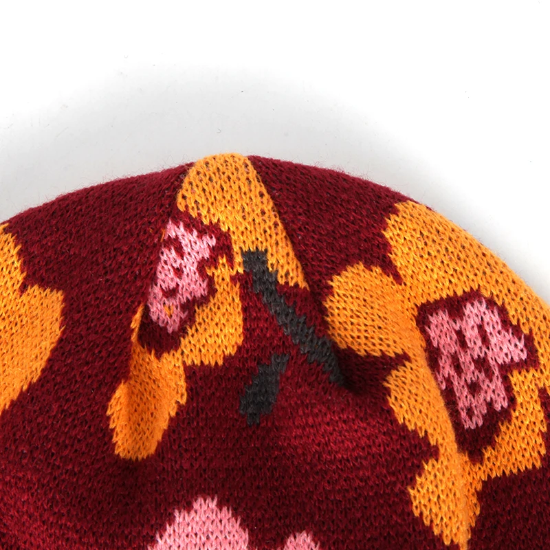 Sewingman 23SM4027 Custom Flower Jacquard Winter Knit Beanie hats with Cuff