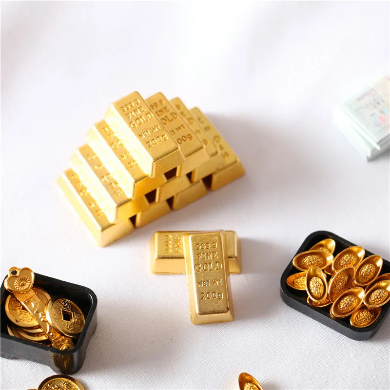Dollhouse Accessories Miniature Model Mini Ruyi Gold Ingot Gold Bar Copper Coin Model Ornament Dollhouse