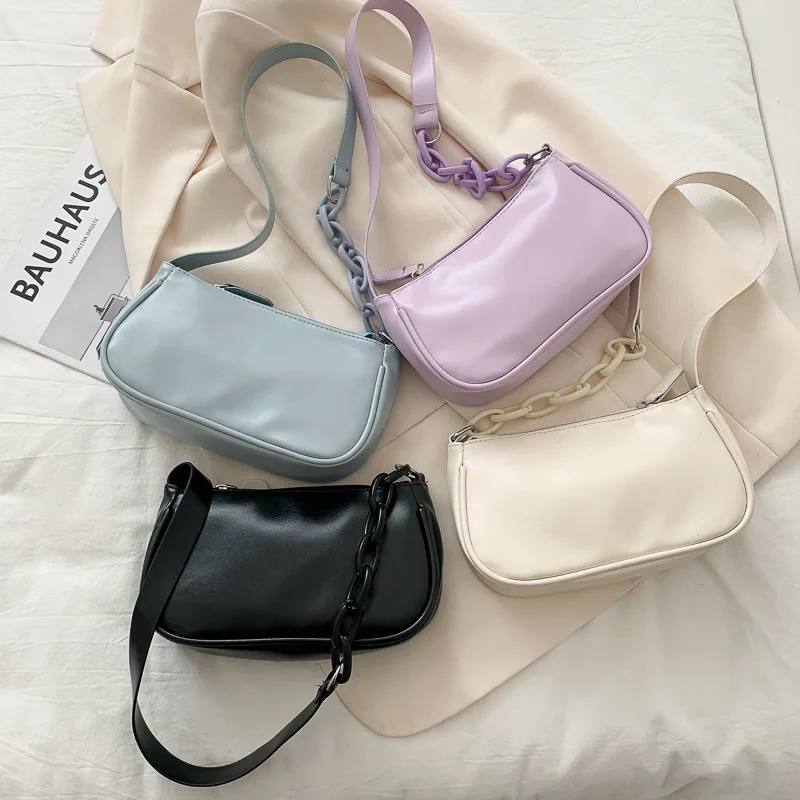
Soft PU Leather Women Purple Underarm Bag Retro Solid Color Ladies Handbags Fashion Design Girls Small Shoulder Bags 