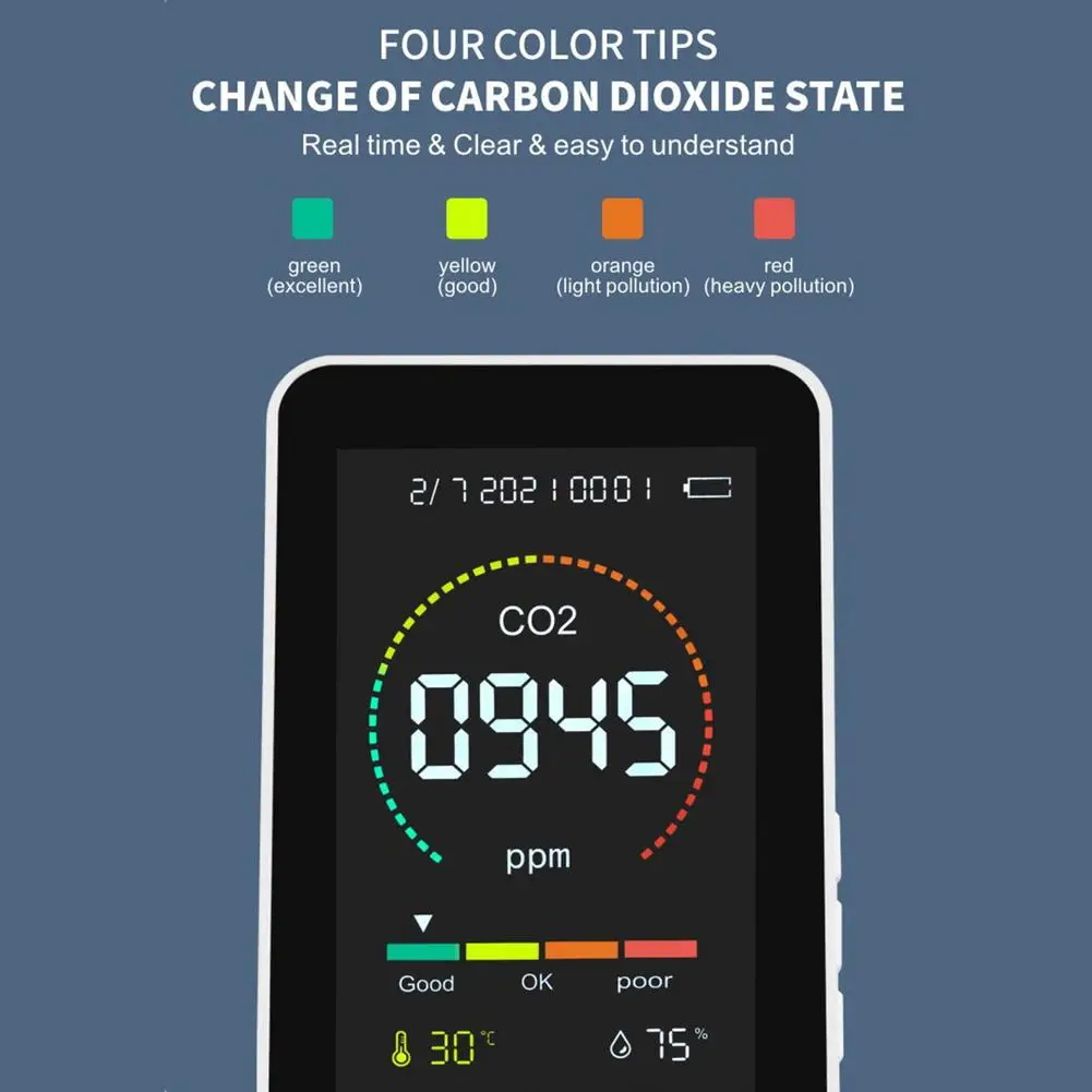 2022 Popularity Portable Carbon Dioxide Detector Temperature Wireless Humidity Air Quality Desktop Indoor Co2 Meter Monitor