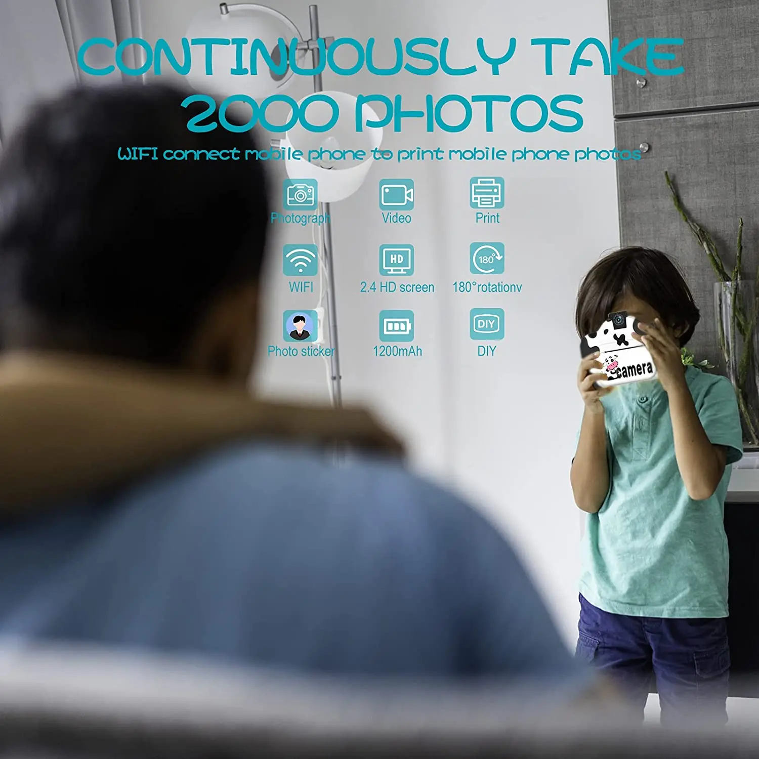 Retail and wholesale  Instant Print Camera  8MP WIFI 3-in-1  2.4 Inch Screen Rechargeable Portable Kids Mini Video Camera