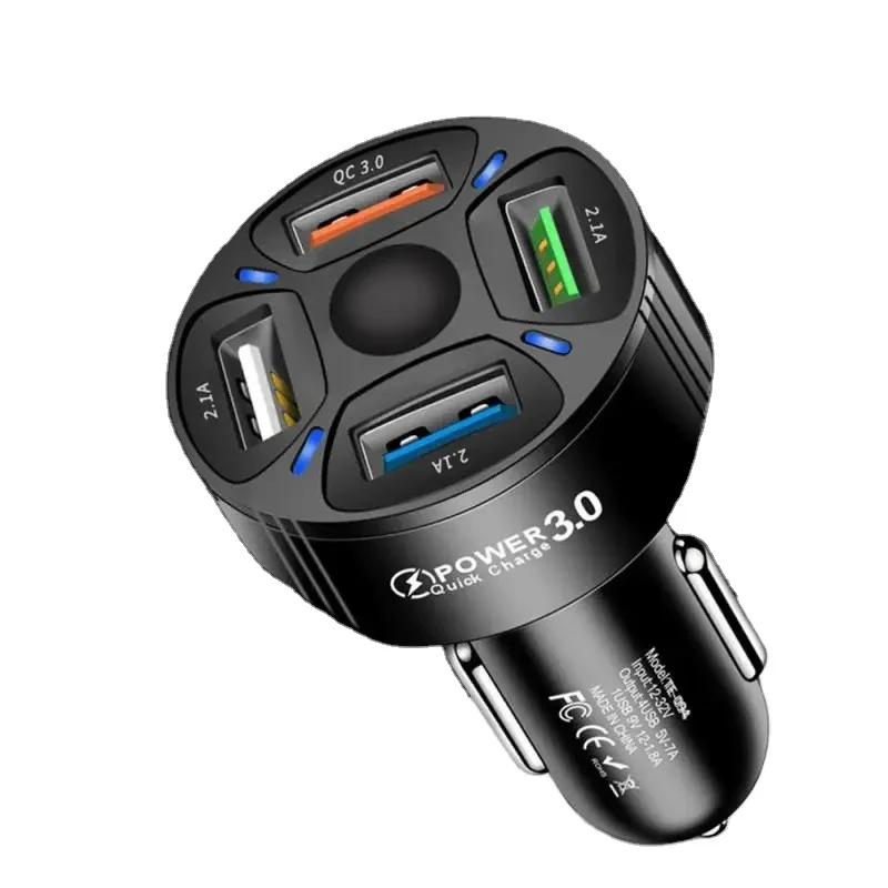 Wholesale 4USB QC3.0 Car Charger Fast Charging Four-port Mobile Phone Adapter with 65W Output Power ABS Electric Type