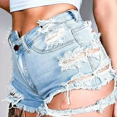 
New Fashion Wholesale Womens Jean Shorts High Waist Buttocks Irregular Torn Ripped Stretch Denim Short Jeans Pants For Woman 