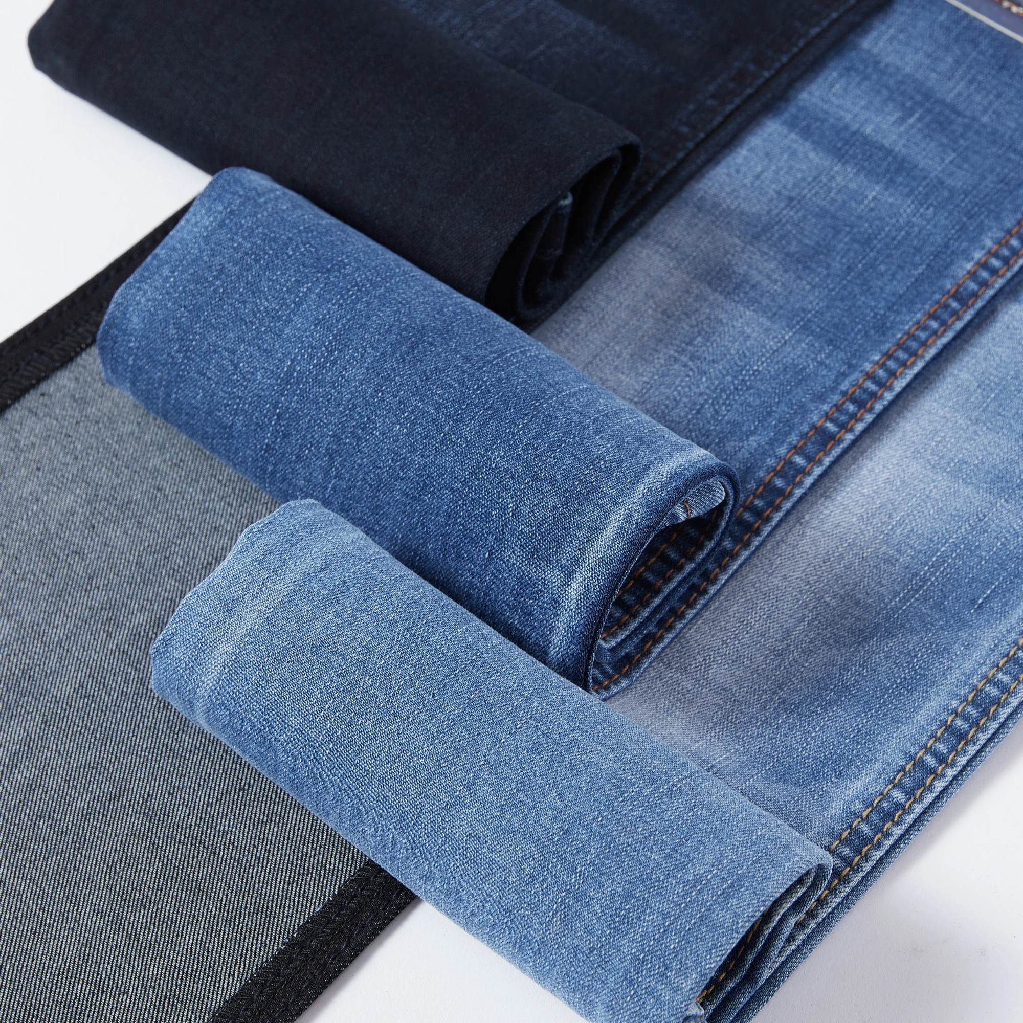 factory price high quality GK8099-1 cotton viscose high stretch jean denim trousers roll indigo for ladies