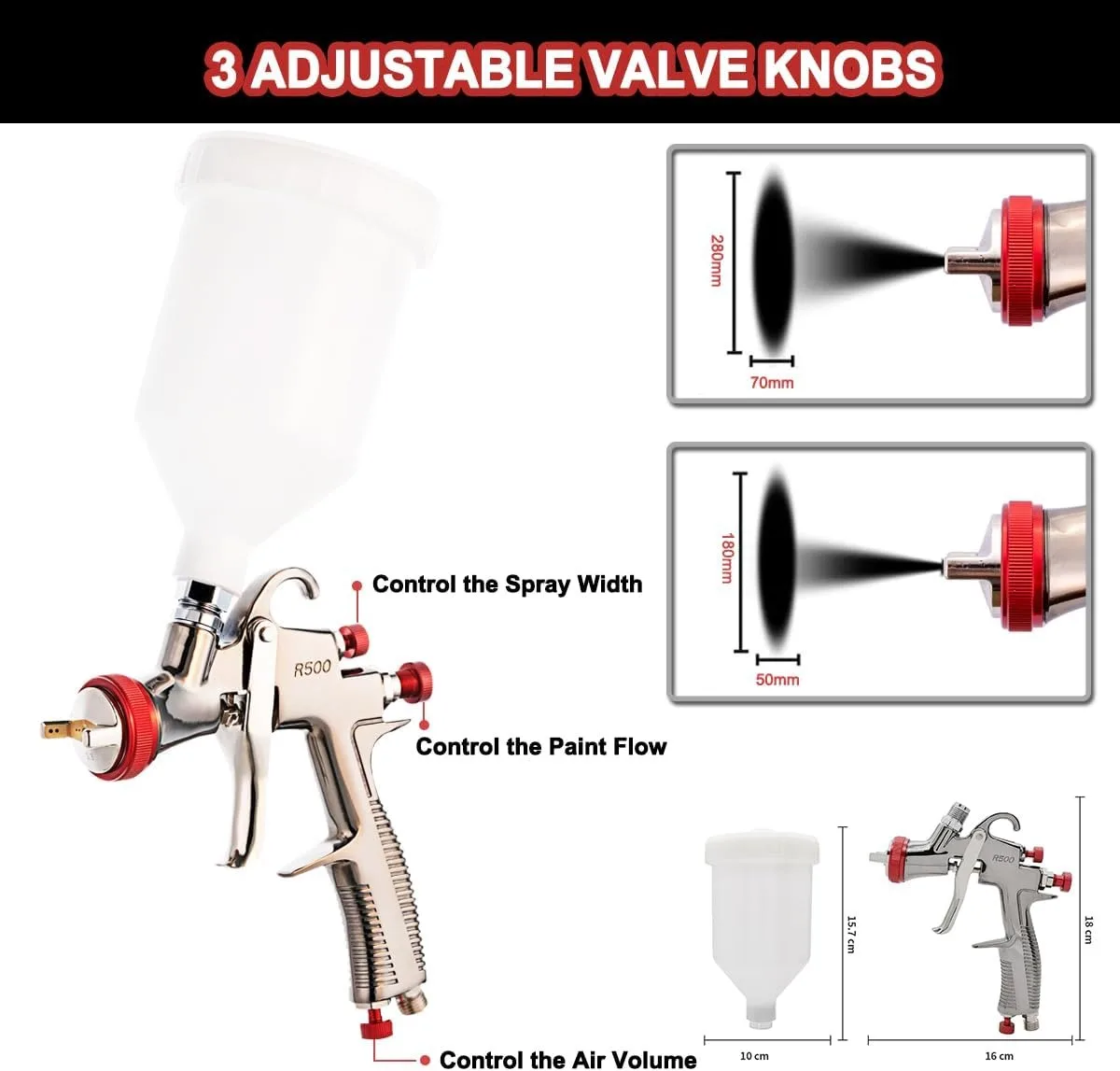 WZAUTO High Quality R500 HVLP Spray Gun For Cars 1.3/1.8mm Nozzle Forged auto paint gun body + anodizing