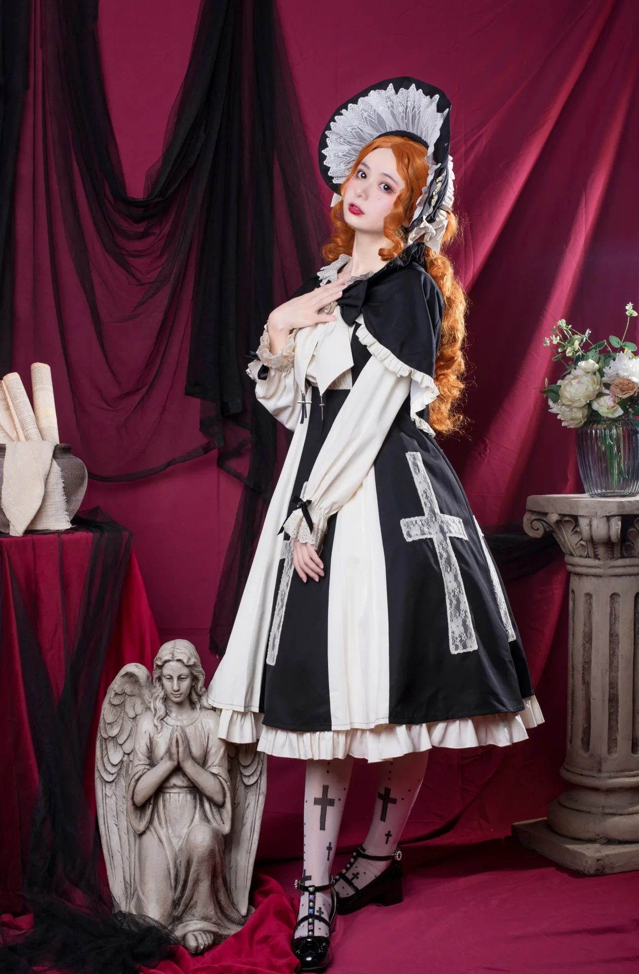 Three puppets lolita dress for women black nun Lace Flower Girl gothic Dress  Party  Lolita Dress
