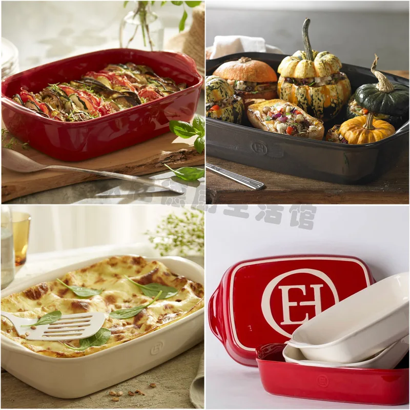 High quality ceramic rectangular binaural casserole for household kitchen with lid bakeware