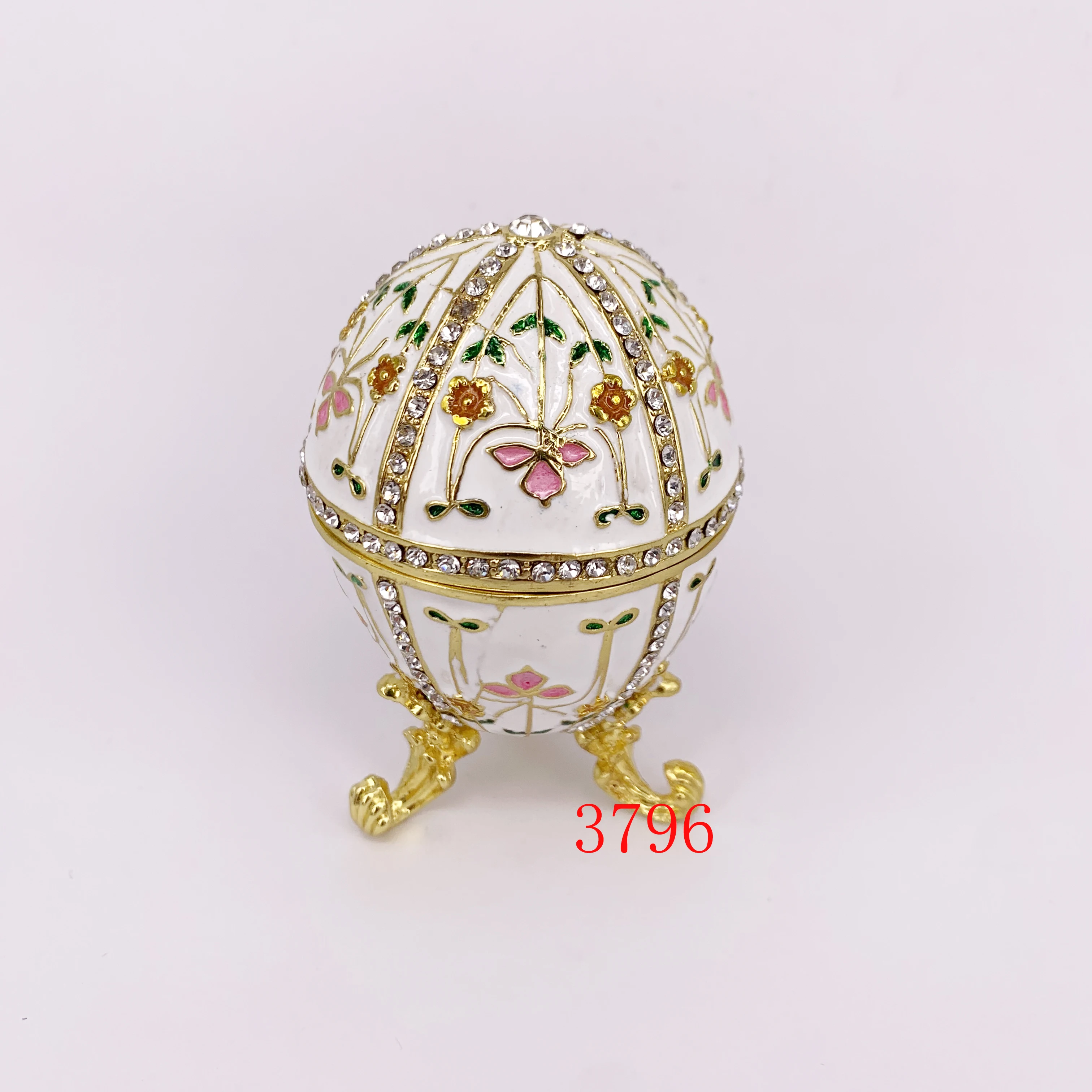 Exquisite design Pewter handmade coloful rhinestone faberge egg jewelled trinket box