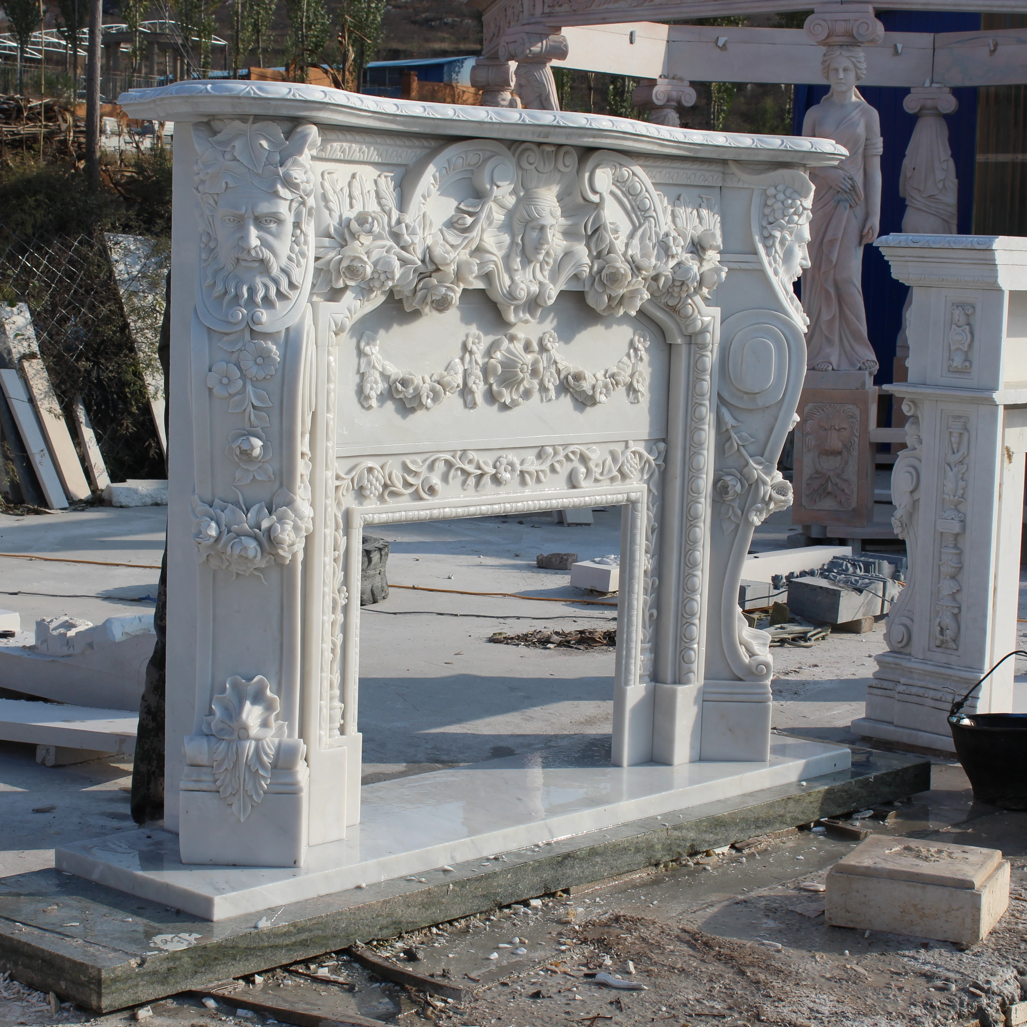Pure White Hand Carved Western Style Decoration Stone Marble Fireplace