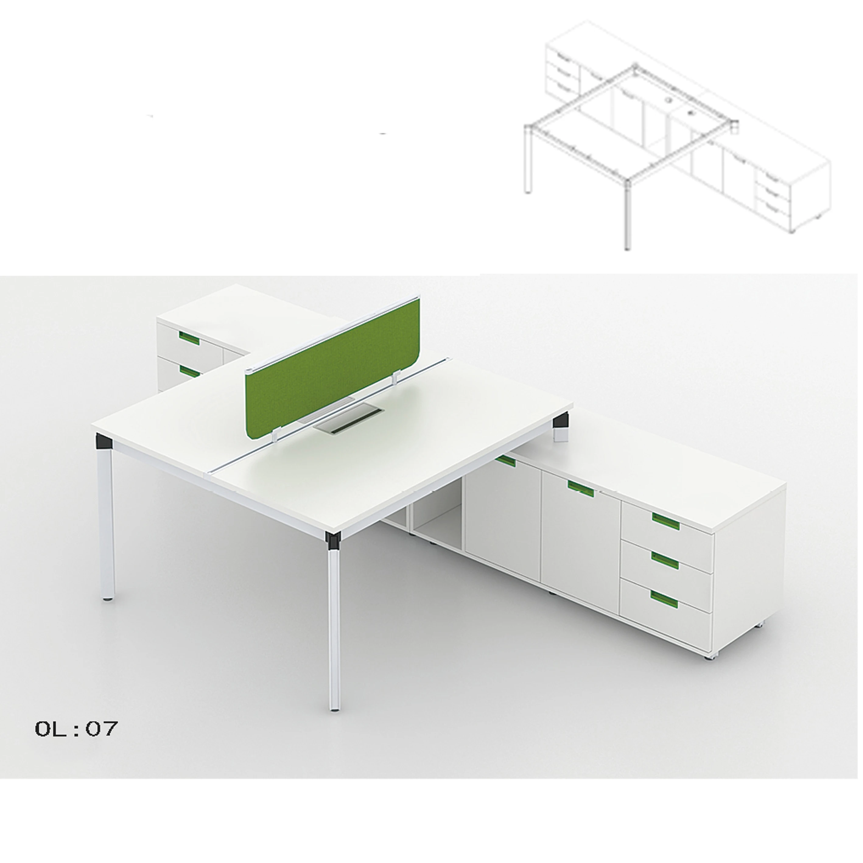 Small office 4 people seater wooden board white executive modular computer workstation desk table in modern style with screen
