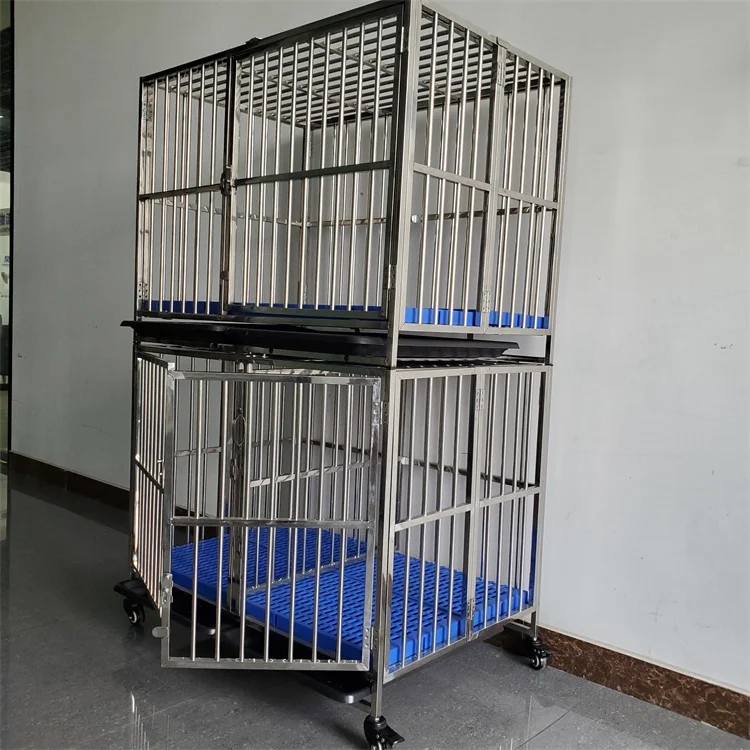 Double layer steel three doors high quality commercial dog cage foldable luxury heavy duty pet dog kennels cage
