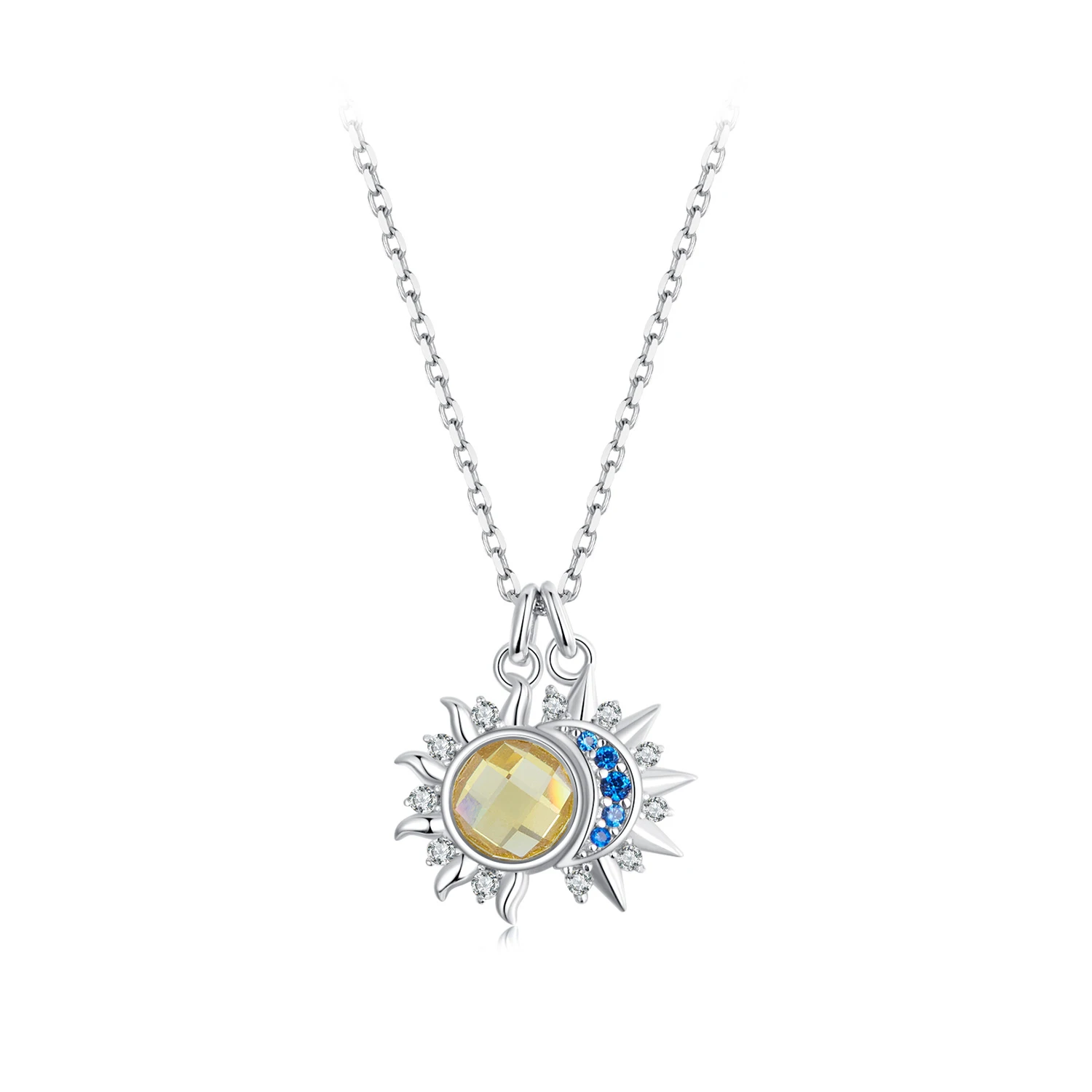 Exquisite personalized sun and moon necklace s925 sterling silver platinum plated jewelry necklace