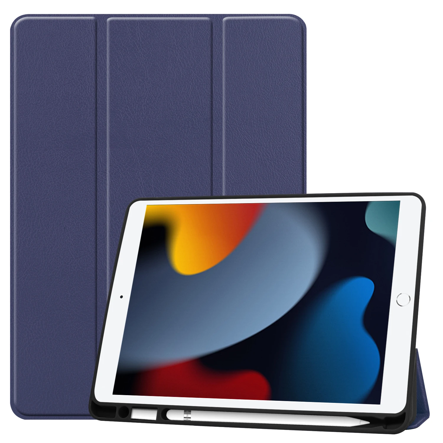 OUDU Solid Colors Tri-Fold PU Leather Protective Cover With Pen Slot Tablet Case For Ipad 7 / Ipad 8 / Ipad 9 2021