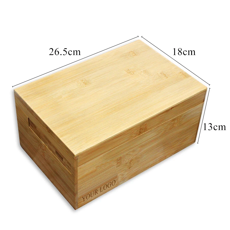 Bamboo custom logo portable natural wood stash box with tray