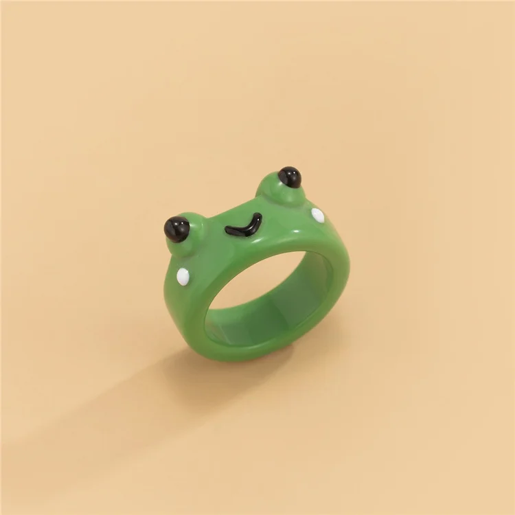 Cute Smile Frog Rings For kids Girls Funny Cartoon Animal Rings Resin Acrylic Frog Ring