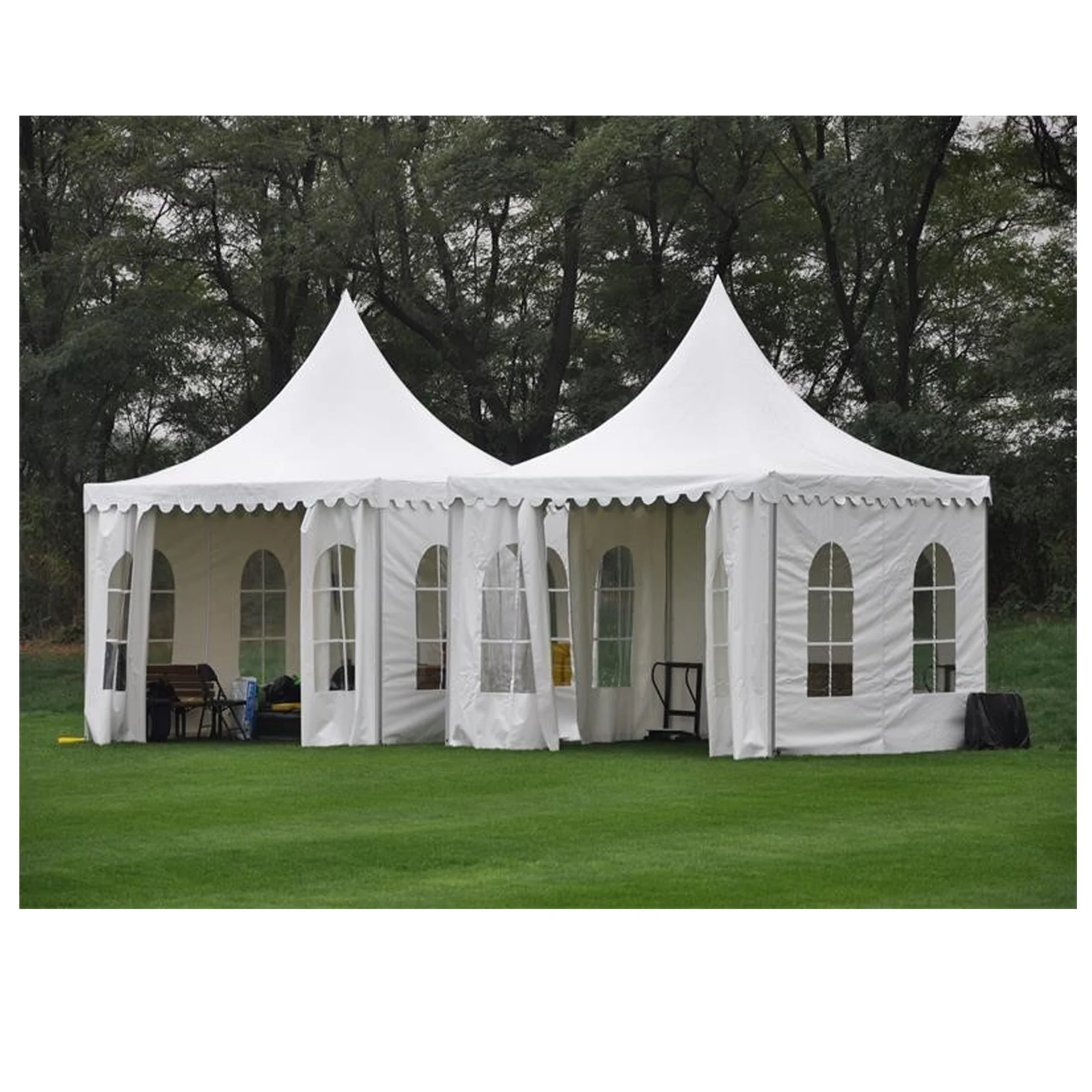 White PVC High Peak Pagoda Style Marquee Wedding Tent With Window Walls