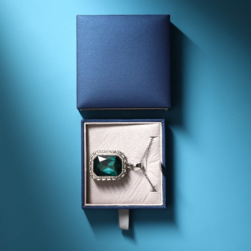 New blue leatherette luxury paper jewelry box paper packaging for bangle pendant earring ring jewelry set box with velvet