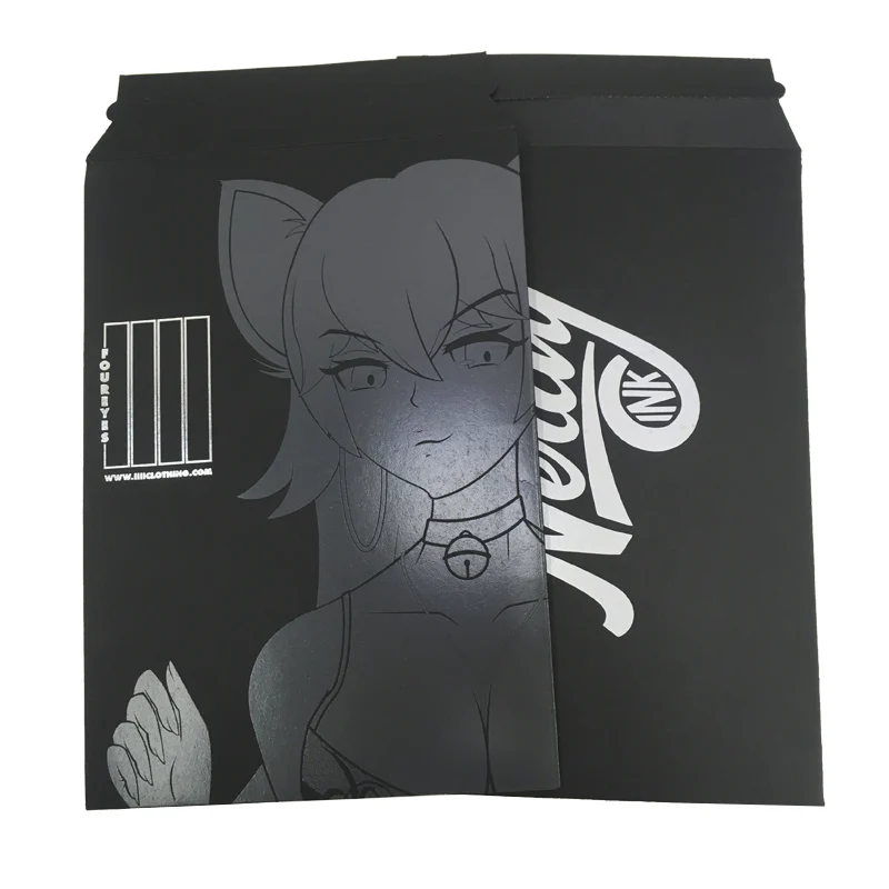 silver glod hot foil stamp logo printed hard cardboard black paper mailer ecommerce packaging custom black envelope