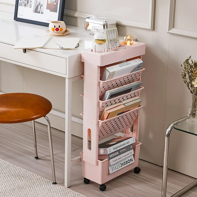 Movable Desk Storage Shelves Office Convenient Rack Holder With Wheels Study Large Capacity Book Rack