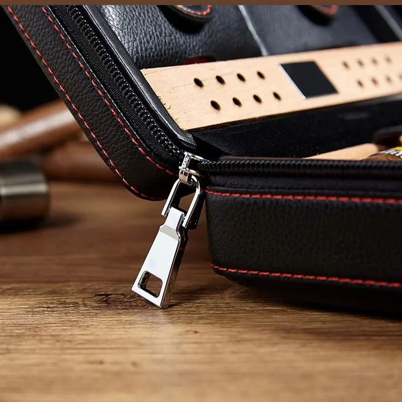 Лидер продаж небольшой дорожный футляр для сигар из искусственной кожи 4 шт. держатель хьюмидор деревянная портативная коробка на молнии