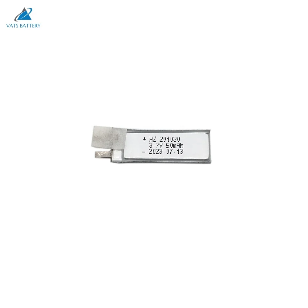 Factory 201030 3.7v ultra thin lipo 2mm battery 50mAh lithium battery for smart ID card
