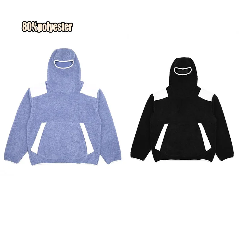 Thick Custom Manufacturer y2k Pullover polyester Lamb Fleece Warm Ninja Mask Splicing Loose men hoodies high quality