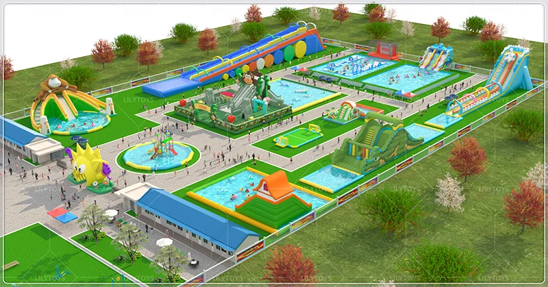 Lilytoys Outdoor Large Land Mobile Inflatable Water Park Inflatable Multi-Sports Water Park for Adults