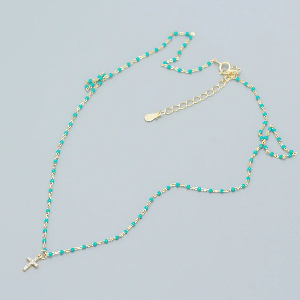 zirconia inlaid corss pendant with Enamel chain necklace Fashion light luxury S925 sterling silver jewelry for women wholesale