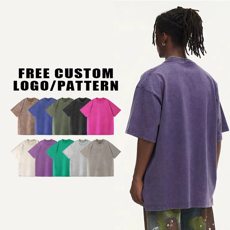 180gsm 230gsm 260gsm 280gsm Custom Logo Vintage T Shirt Washed Black T-shirts Black Oversized Acid Washed T Shirt