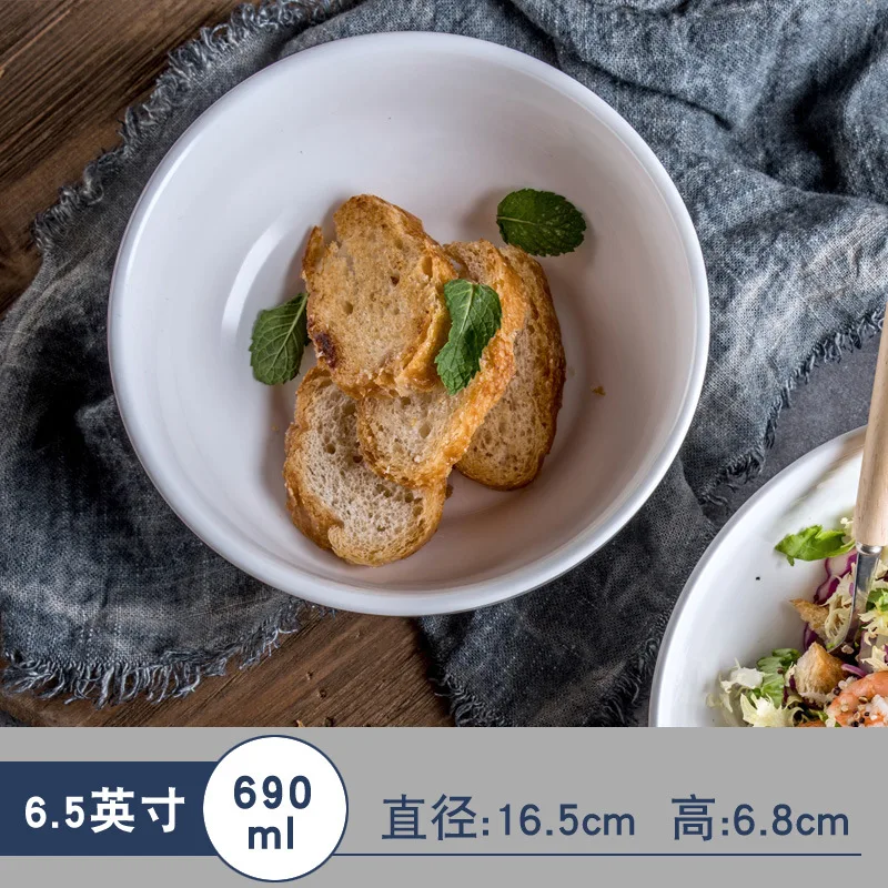 Factory custom logo Nordic white ceramic popcorn bowl 5.5/6.5/7.5 inch Porcelain Bowl for Hotel Restaurant