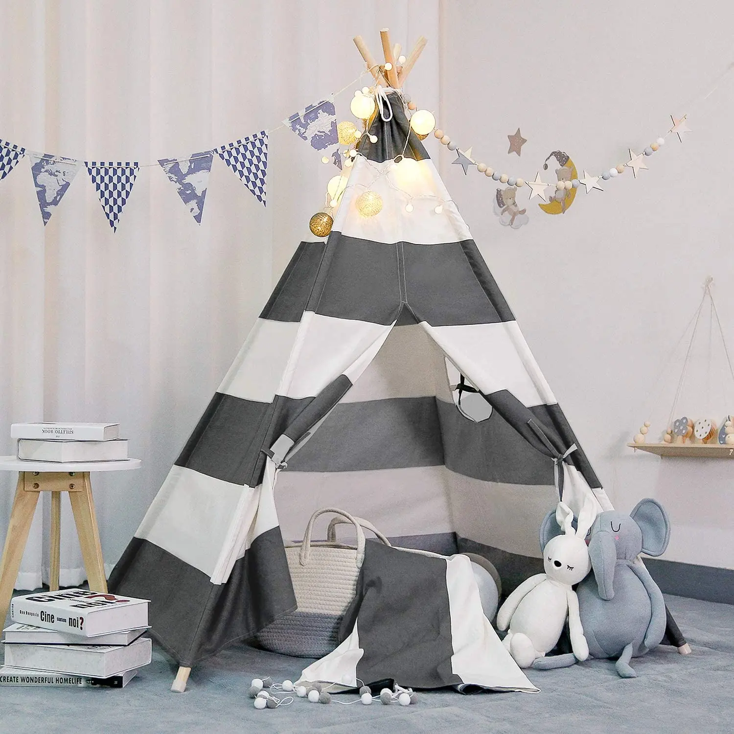 2021 cute india kids toy teepee children play house tent with light string