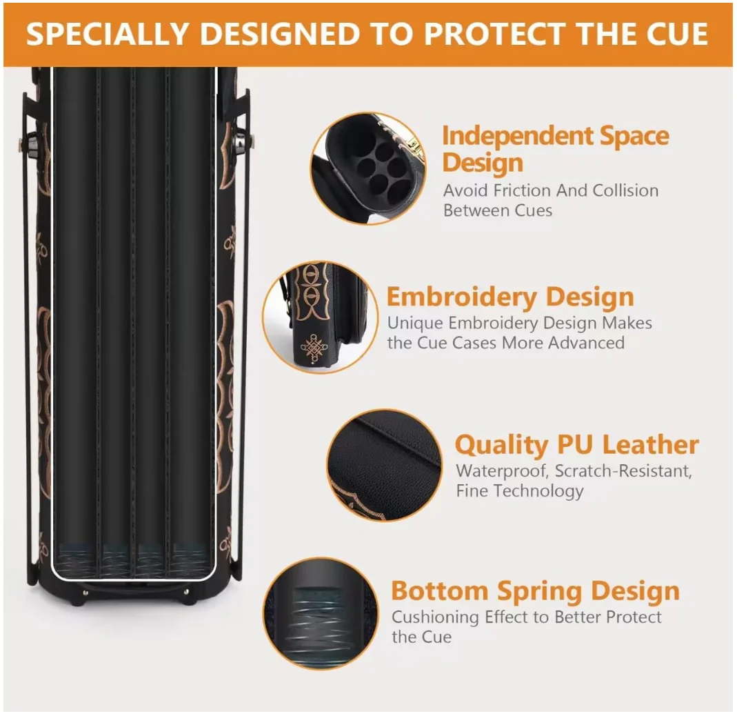 Factory Waterproof Billiard Cue Case oem Snooker Billiard Stick Bag custom Logo 2 Cue Butts and 4 Cue Shafts