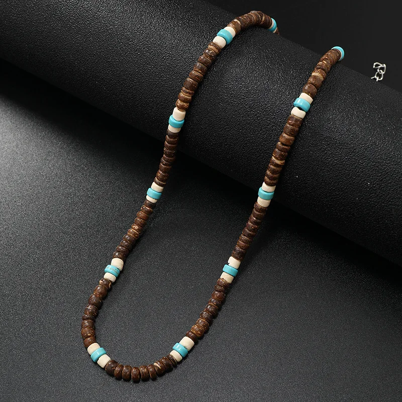 Summer Bohemian Brown Coconut Beads Surf Men Tribal Jewelry Handmade Vintage Wooden Beads Necklace for Men