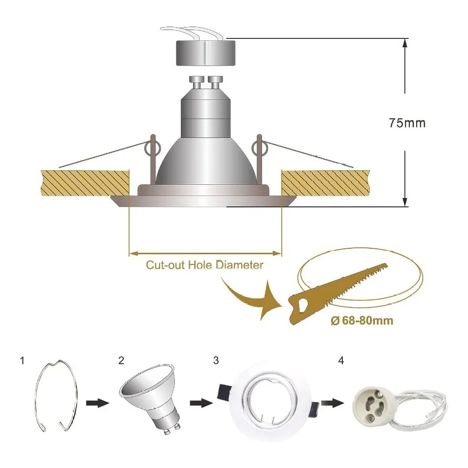 LED Recessed Spotlights GU10 Swivelling Recessed Lights Frame White Round Mounting Frame 230 V Spotlights with Socket for  LED