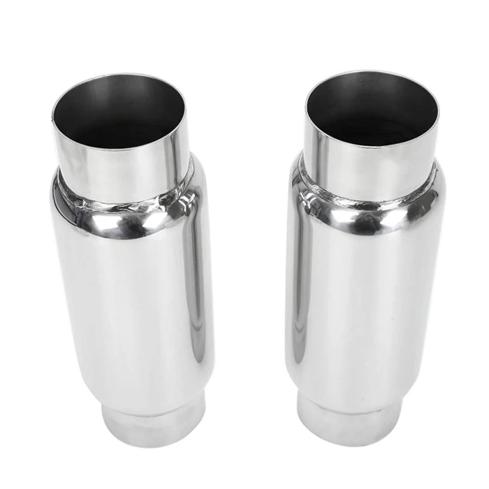 Stainless steel Round exhaust silencer muffler/ Resonator mirror polished 3 inch inlet for heavy duty automotive exhaust system