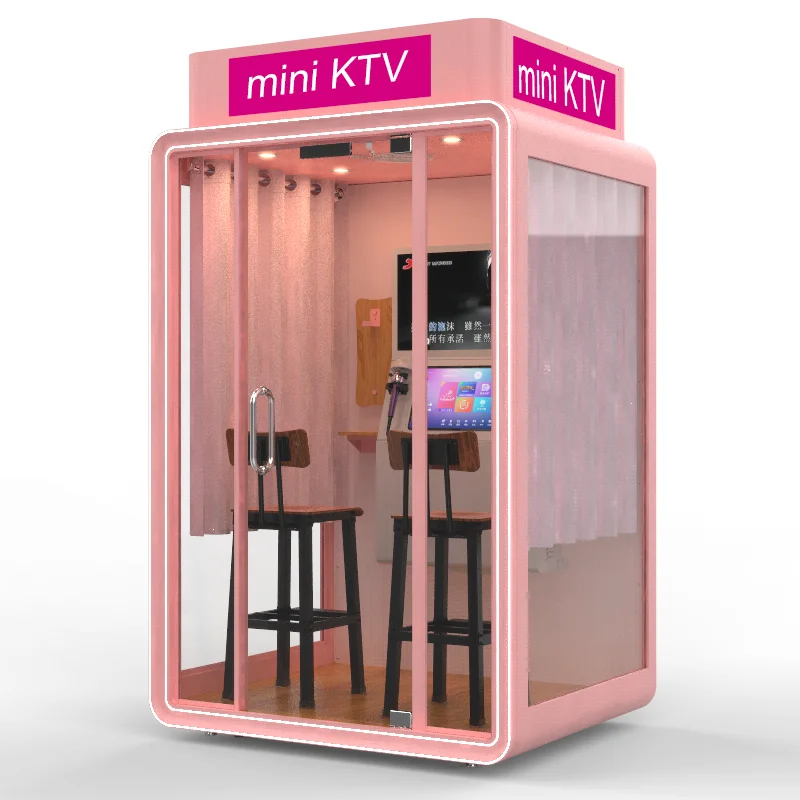 Pink coin-operated mini KTV indoor entertainment mobile karaoke bar video game city karaoke booth