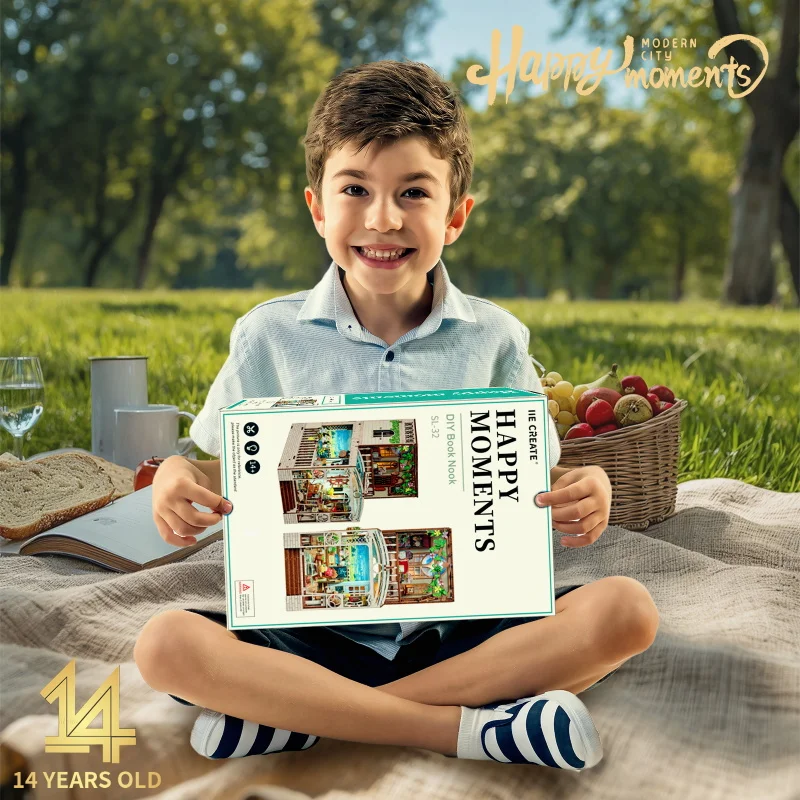 IIECREATE DIY Miniature Dollhouse 3D Wooden Puzzles SL-32 HAPPYMOME NTS Fresh Series Book Nook Kit