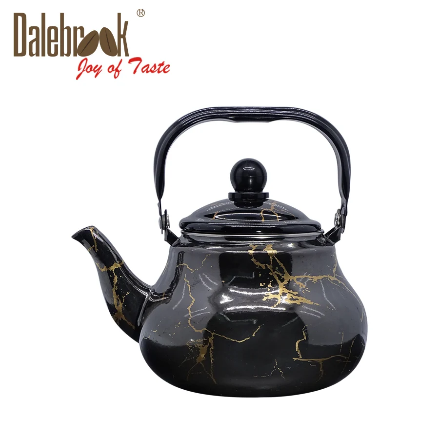 
Marble Enamel Whistling Tea Kettle with Wood Handle Cast Iron Kitchen Decor Teapot for Coffee 