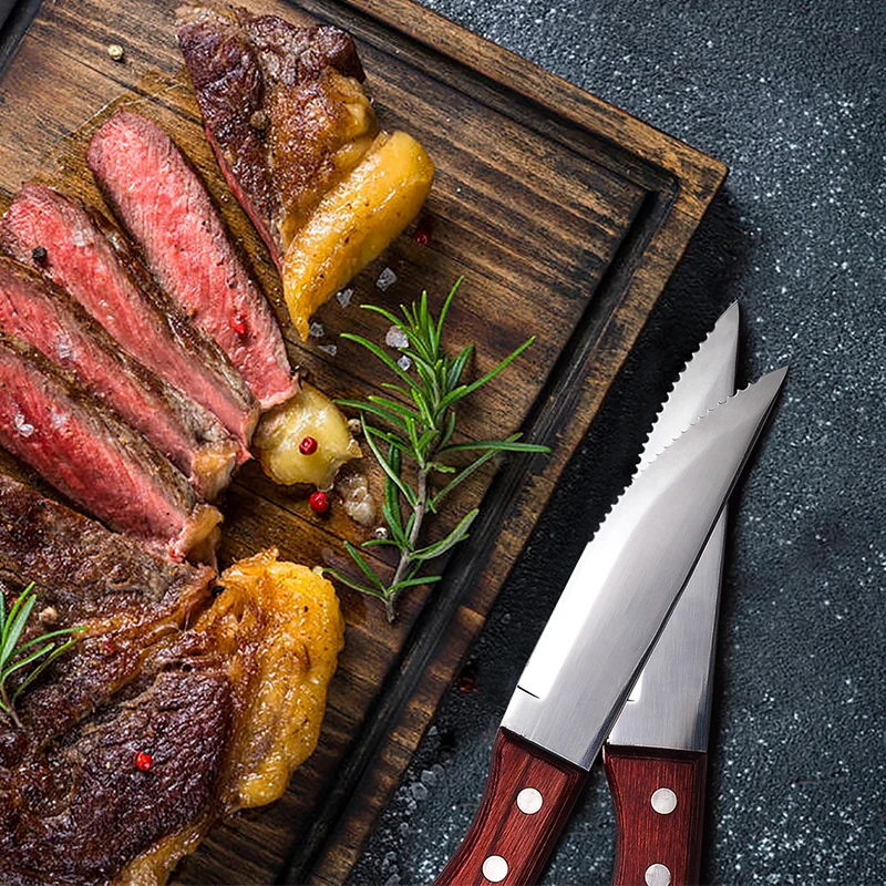 Hot Sales Sharp Serrated Blade Steak Knife Wooden Handle Buy Steak Knives 4PCS With Box Packing