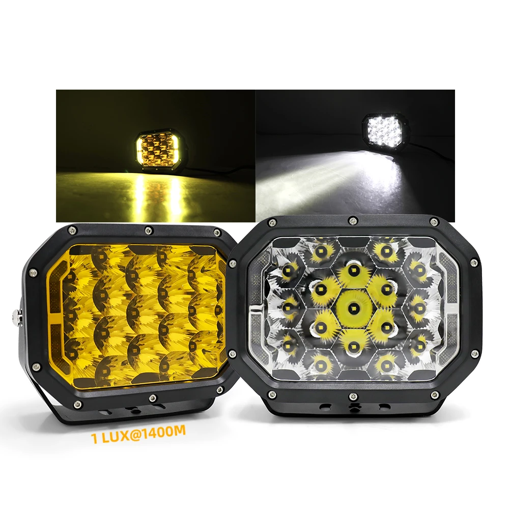 OEM Logo 13000lm 1400m 7' Inch Car Led Spotlight, IP68 Clear Yellow Lens Led Driving Light for Offroad 4WD Truck Led Work Light
