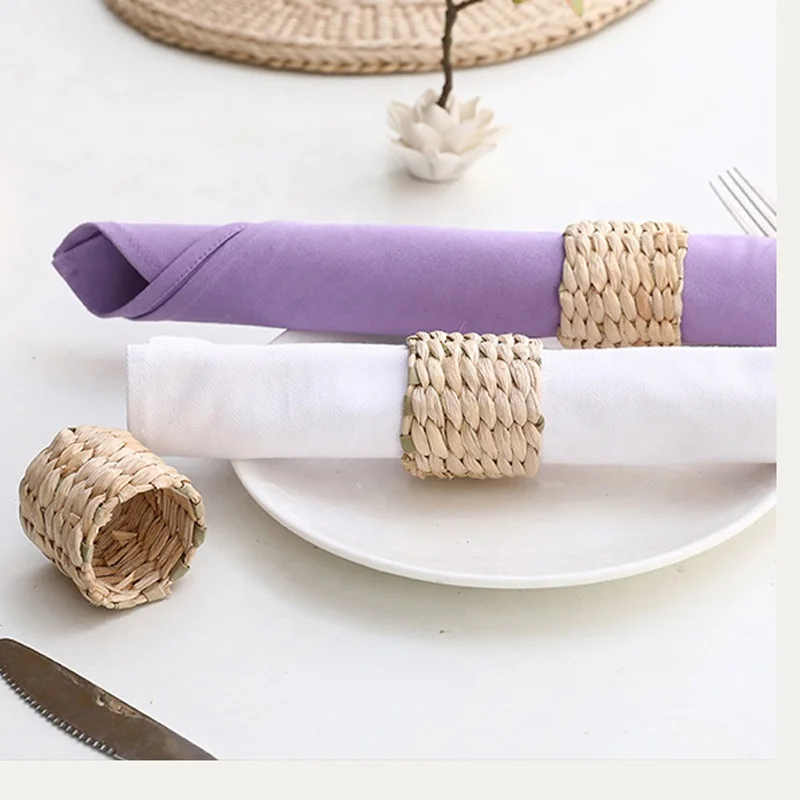 Straw Knitting Ring Western Restaurant Napkin Button Cloth Ring Woven Puff Grass Meal Ring