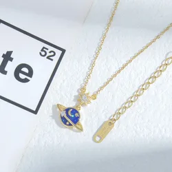 Rhinestone Planet Saturn Pendant Long Sweater Chain Necklace Female Party Jewelry Luxury For Women Girls Birthday Gift