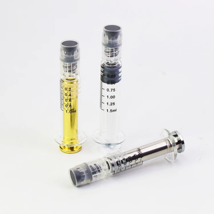  1 мл стеклянный шприц с металлическим поршень Luer lock для CBD масла 1cc предварительно заполненная масляная