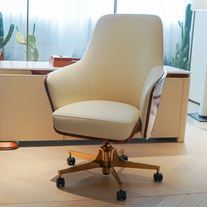 Modenfili Modern Home Study Room Furniture Genuine Leather Ergonomic Executive Study Office Chair With Wheels Silla de oficina