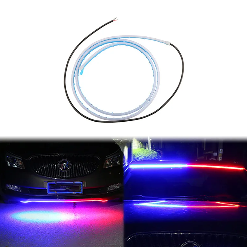 PUERXIN Auto Universal 120cm LED Smart Strip Light Kit Flexible Car Accessories Decorative Warning Light Bar for Car Hood Trunk