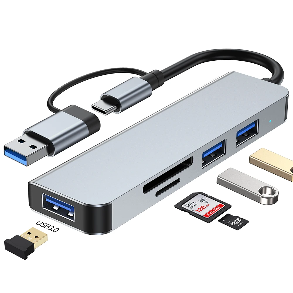 2022 New 5 in 1 USB 3.0  HUB USB C type c HUB adapter Splitter Mini 2 in 1 Card reader for SD TF Micro SD for Windows