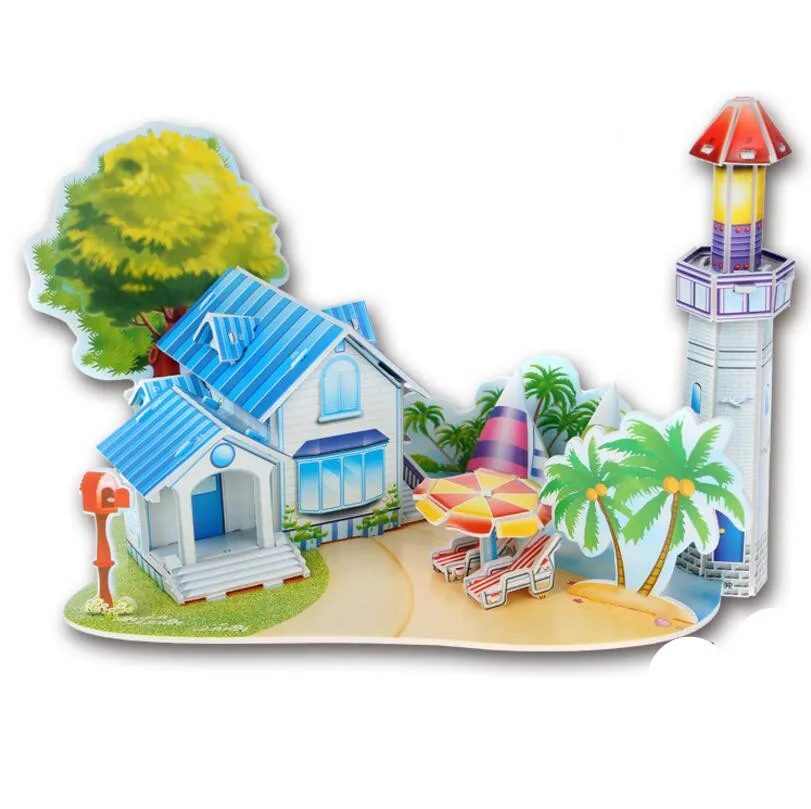 Romantic Beach Pattern 3d Paper Puzzle Promotional Gifts For Children